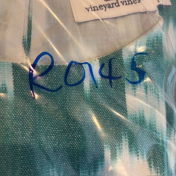 Vineyard Vines Fit and Flare Ikat Green and White Linen Look Cotton Dress Size 2 - Picture 12 of 12
